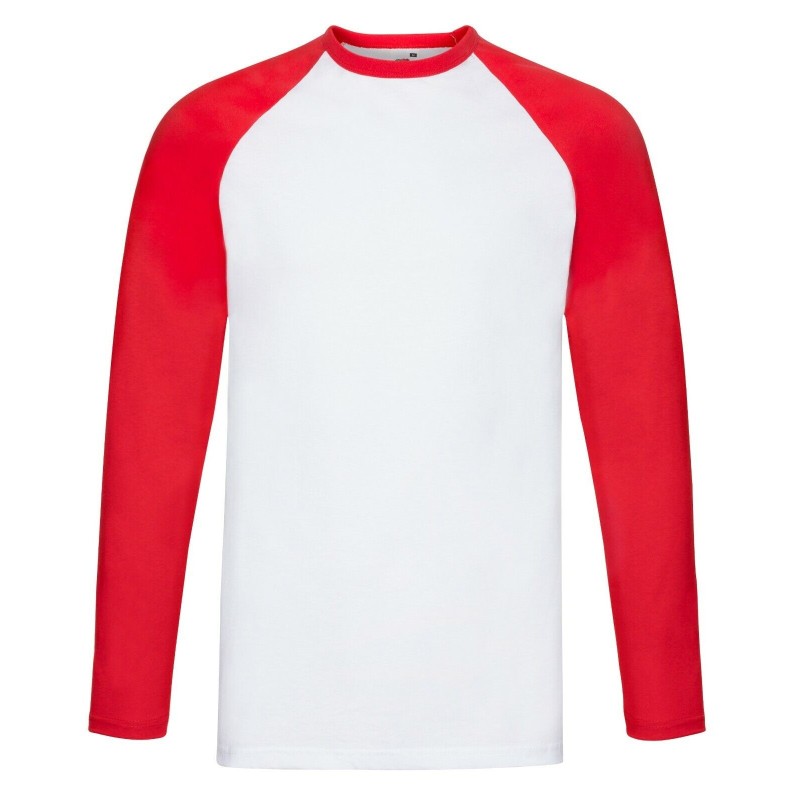 T-shirt maniche lunghe a contrasto rosse FRUIT OF THE LOOM